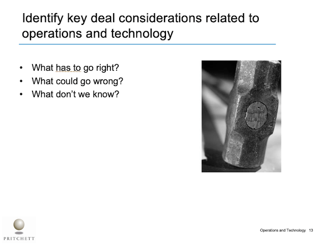 Identify key deal considerations related to operations and technology