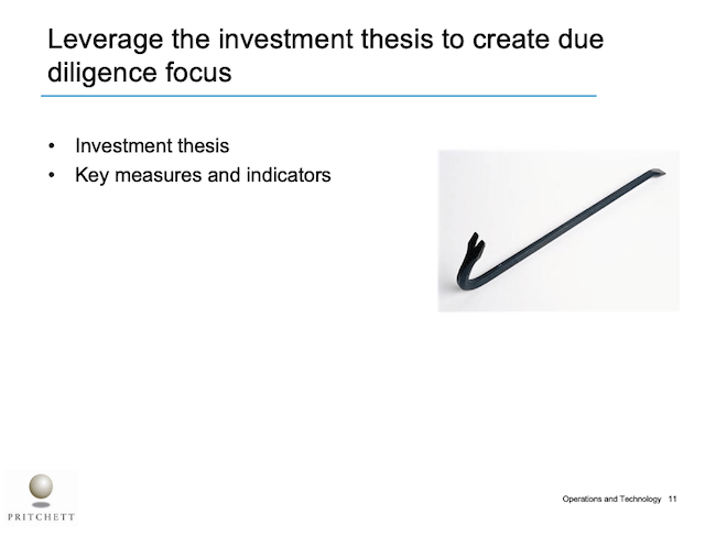 Leverage the investment thesis to create due diligence focus