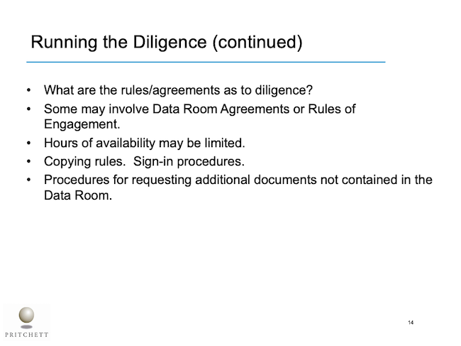 Running the Diligence (continued)