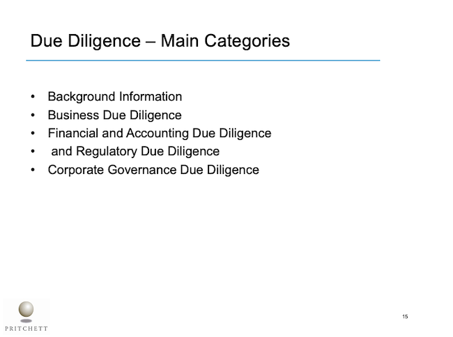 Due Diligence – Main Categories