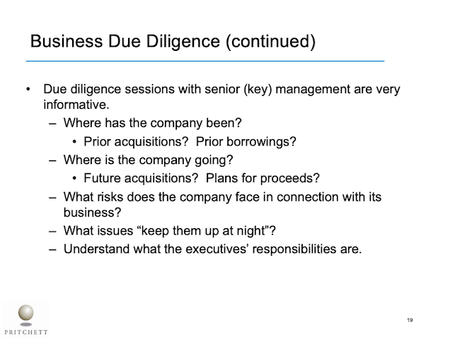 Business Due Diligence (continued)