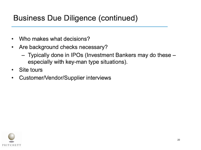 Business Due Diligence (continued)