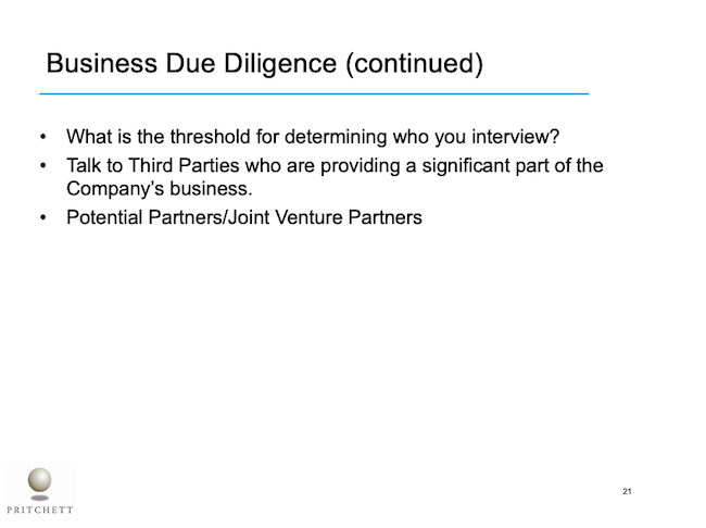 Business Due Diligence (continued)