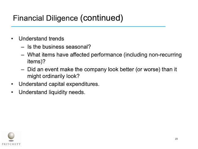 Financial Diligence (continued)
