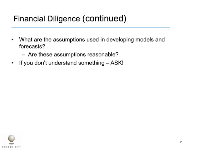 Financial Diligence (continued)
