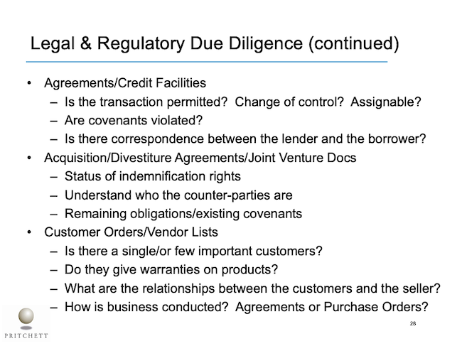 Legal & Regulatory Due Diligence (continued)