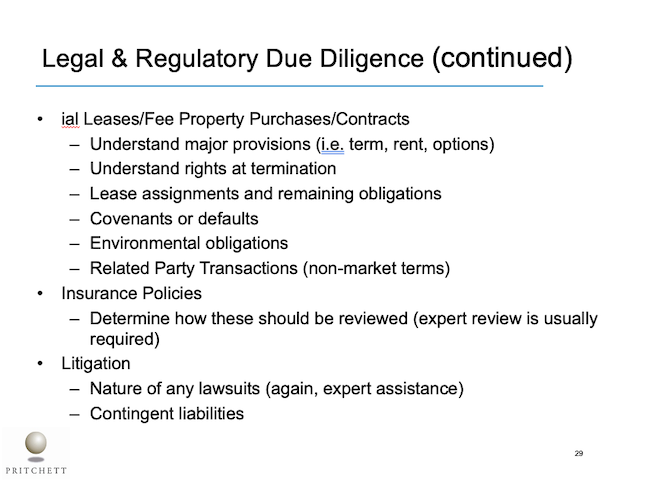 Legal & Regulatory Due Diligence (continued)