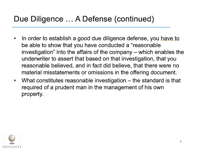 Due Diligence … A Defense (continued)