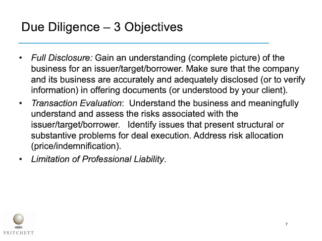 Due Diligence – 3 Objectives