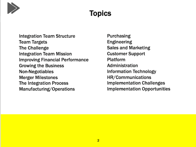 M&A Integration Strategy: Topics
