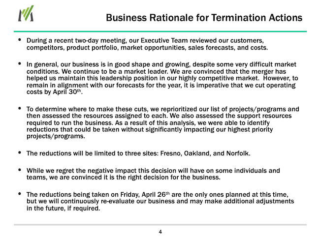 Business Rationale for Termination Actions