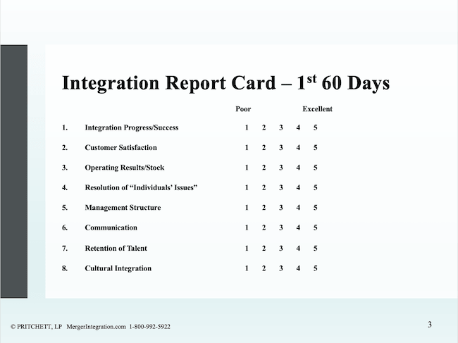 Integration Report Card – 1st 60 Days