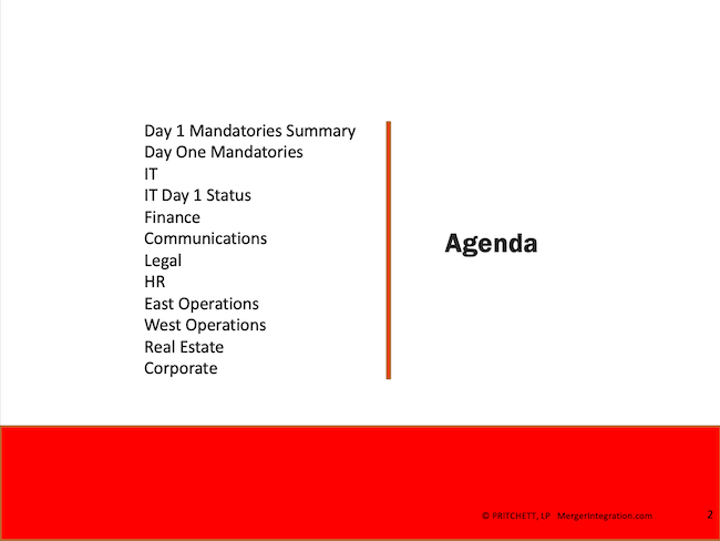 M&A Day 1 Mandatory Initiatives Agenda