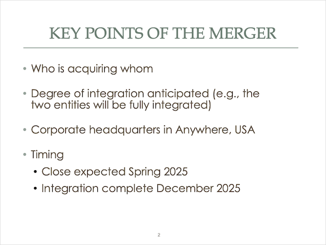 Key Points of the Merger