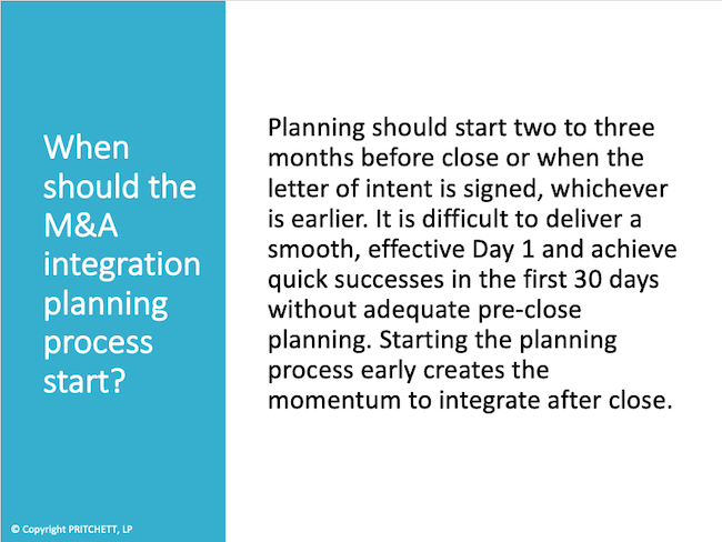 When should the M&A Integration planning process start