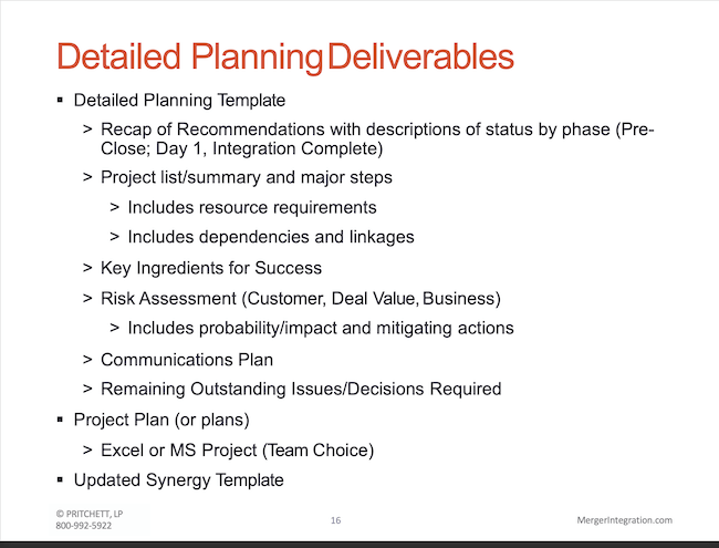 Detailed Planning Deliverables