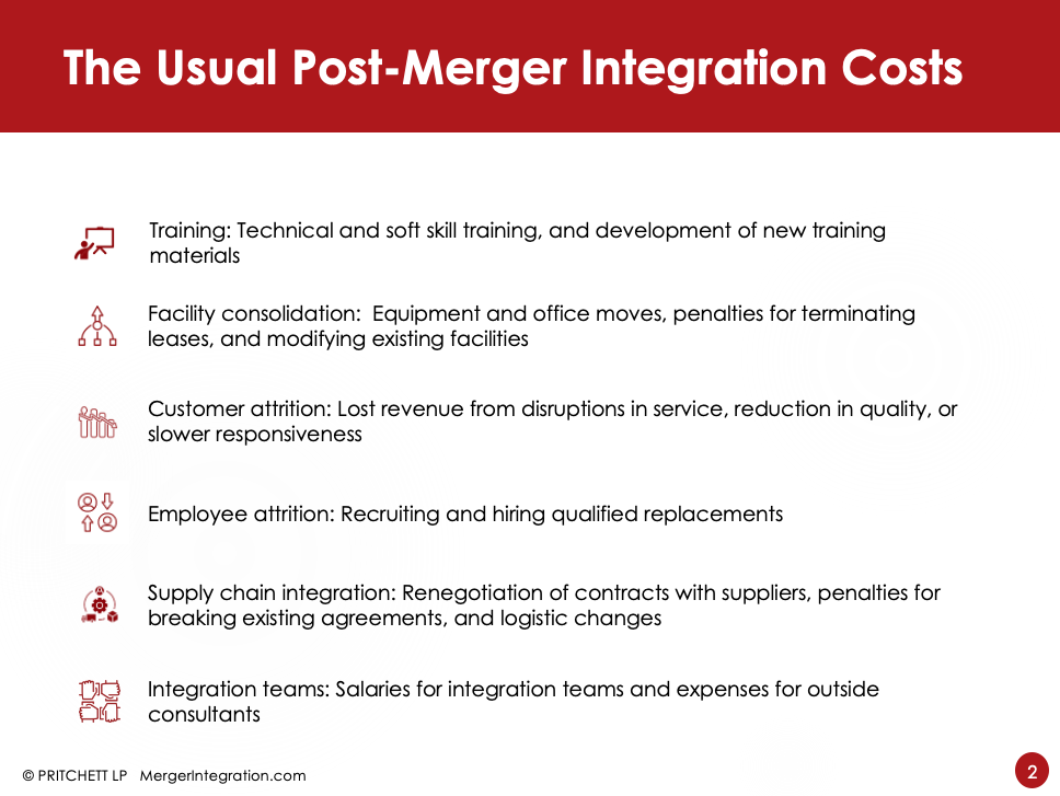 The Usual Post-Merger Integration Costs Slide 2