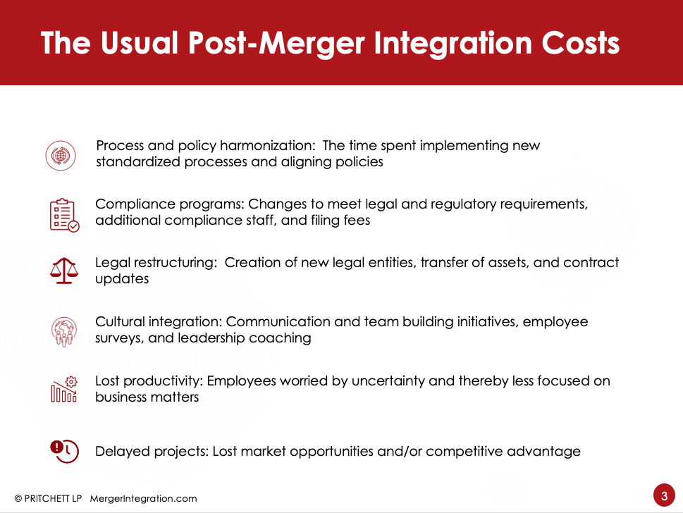 The Usual Post-Merger Integration Costs Slide 3