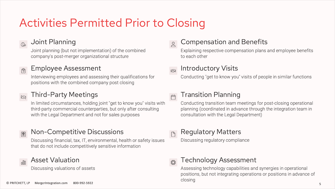 Activities Permitted Prior to Closing