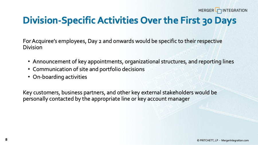 Post-Merger Integration Planning: Day 1 - Day 30 