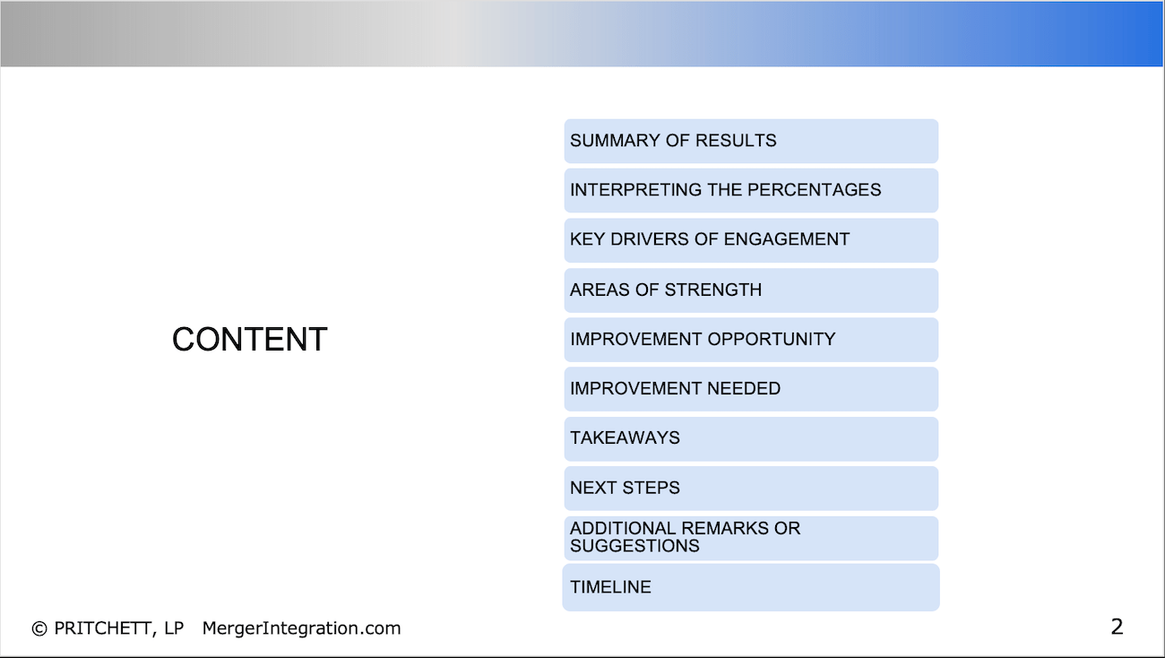 Post-Merger integration Survey Content