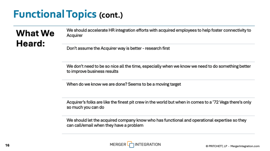 Post-Merger Integration Assessment