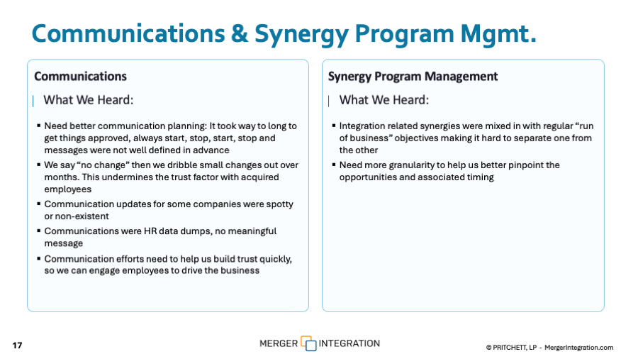 Post-Merger Integration Assessment