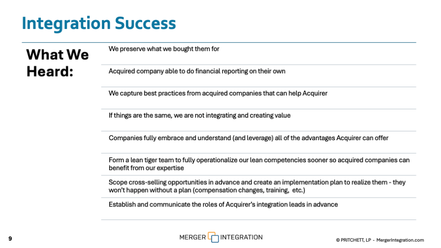 Post-Merger Integration Assessment