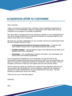 Acquisition Letter to Customers
