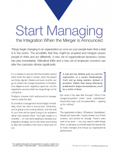 Start Managing Integration When Merger is Announced