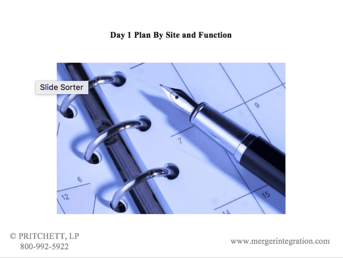 Day 1 Plan by Site and Function