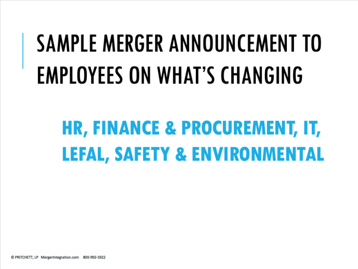 Sample Merger Announcement to Employees on What's Changing