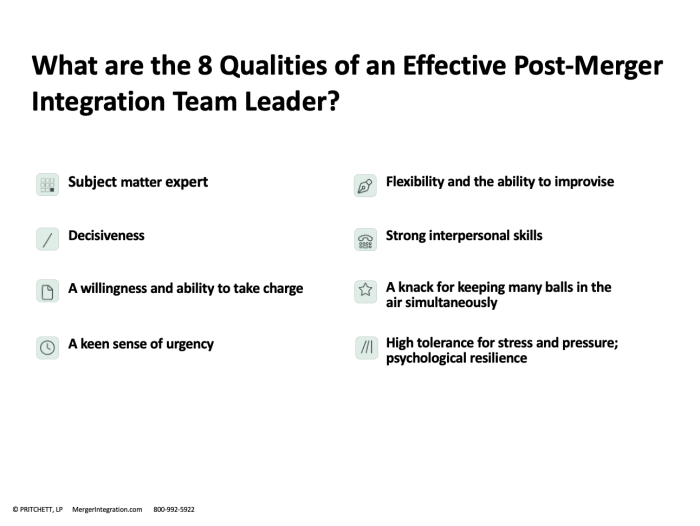 What are the 8 Qualities of an Effective Post-Merger  Integration Team Leader?