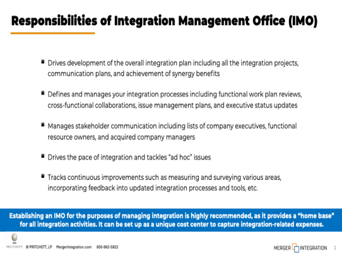 Responsibilities of Integration Management Office (IMO)