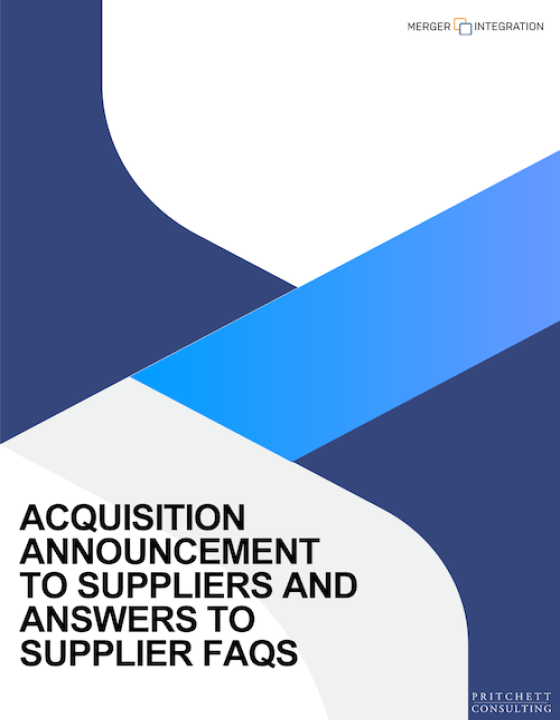Acquisition Announcement to Suppliers and Answers to Supplier FAQs