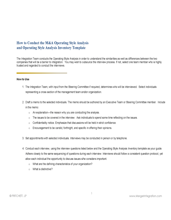 How to Conduct the Operating Style Analysis plus the Operating Style Analysis Word Template 