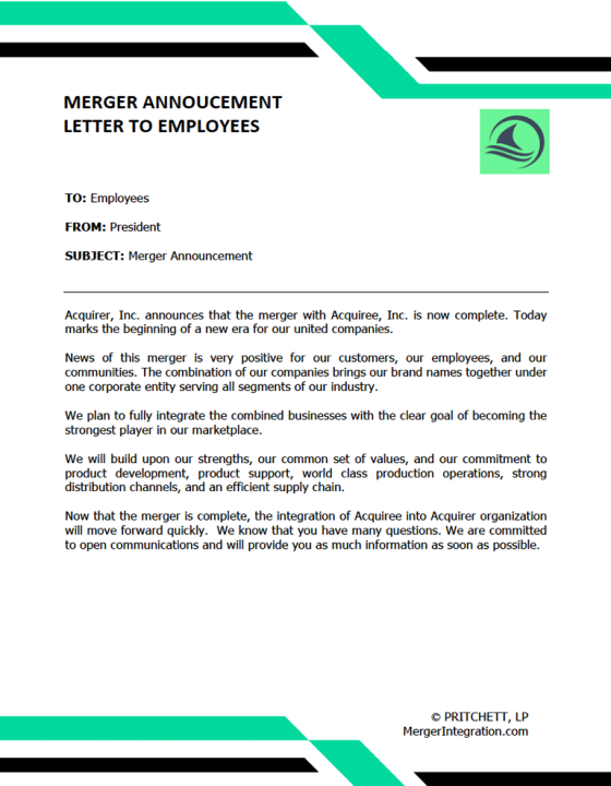 Merger Announcement Letter to Employees