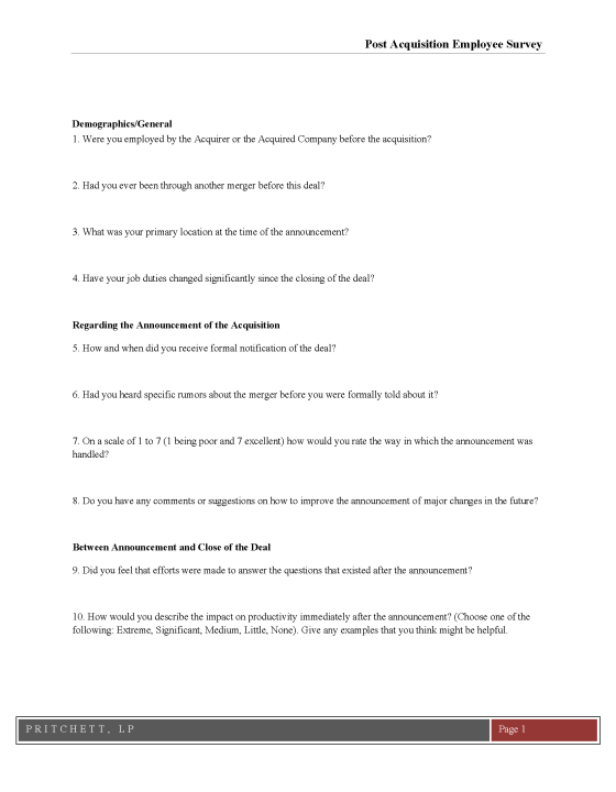 Post Acquisition Employee Survey