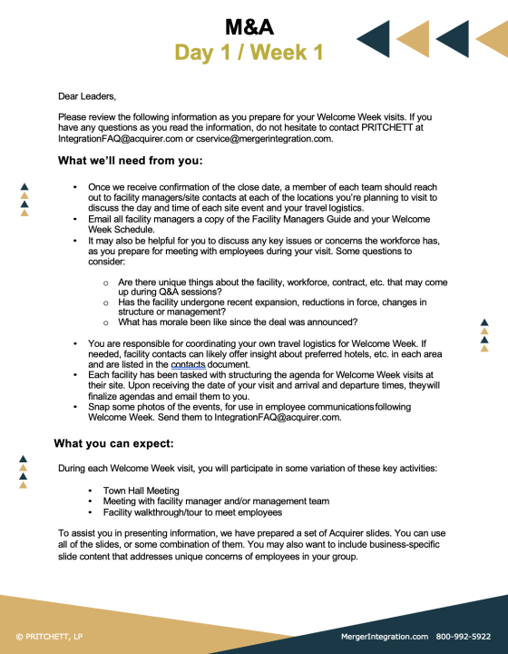 Welcome Week Letter to Acquirer’s Leaders
