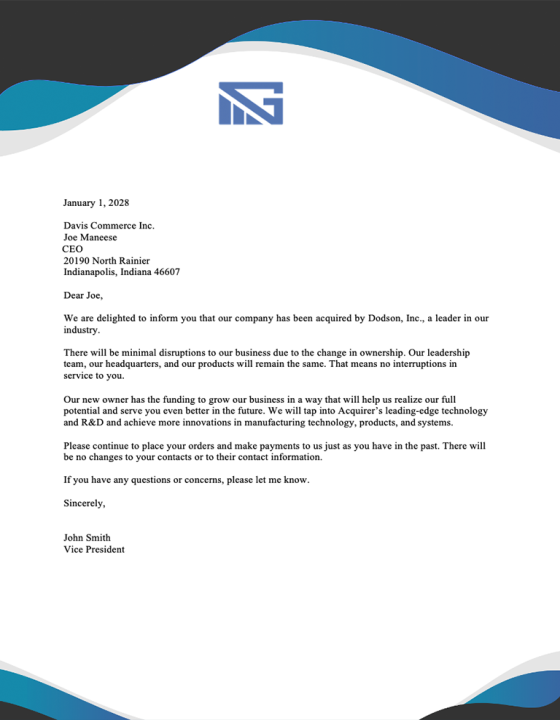 Company Merger Letter to Customers
