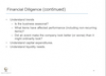 Financial Diligence (continued)