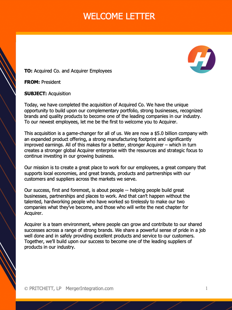 Welcome Letter to Employees After an Acquisition